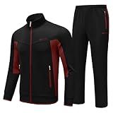 BASUDAM Men's Tracksuits Sweatsuits Set Sweat Track Suits for Men 2 Piece Warm Up Full Zip Athletic Casual Sports Activewear Black Red XL