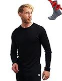 Merino.tech Merino Wool Base Layer - Mens 100% Merino Wool Long Sleeve Thermal Shirts Heavyweight, Midweight, Lite with Socks (Medium, Black 250)