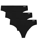 Under Armour Women's 3-pack Pure Stretch No Show Thong Underwear, All-day Comfort Fit & Ultra-soft, Black Solid, Medium