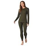 Cuddl Duds Womens Heavyweight Fleece 2 Piece Long Sleeve Thermal Underwear Set – Shirt & Leggings Base Layer for Cold Weather – Winter Clothing Long Johns Lounge Sets for Women, Green, M