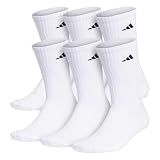 adidas Men's Athletic Cushioned Crew Socks (6 Pairs) Durable & Comfortable, White/Black, Large