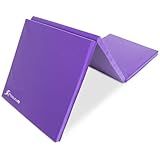 ProsourceFit Tri-Fold Folding Thick Exercise Mat 6'x2' with Carrying Handles for MMA, Gymnastics, Stretching, Core Workouts, Purple