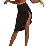ZYMOZYM Black Skirt with Slit Asymmetrical Latin Dance Skirt with Shorts Salsa Ballroom Dance Clothes(Black,M)