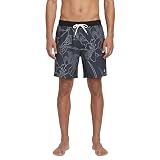 Volcom Men's 17" Elastic Waist Surf Swim Trunks – Quick-Dry Boardshorts with Drawstring and Back Pocket, Black Lily, Large