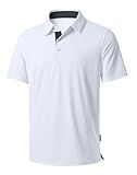 Men's Golf Shirts Dry Fit Moisture Wicking Performance Short Sleeve Collared Polo Shirts for Casual Tennis Bussiness (White, L)
