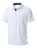 Men's Golf Shirts Dry Fit Moisture Wicking Performance Short Sleeve Collared Polo Shirts for Casual Tennis Bussiness (White, L)