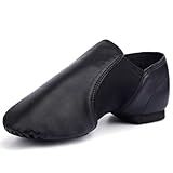 Linodes Unisex 006 PU Leather Upper Slip-on Jazz Shoe for Women and Men's Dance Shoes-Black 8.5M