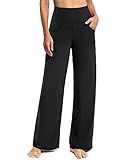 Promover Wide Leg Pants Woman Yoga Pants with Pockets Loose Stretch Casual Lounge Sweatpants Women Fashion Clothing(Black,M,31")