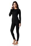 Thermajane Long Johns Thermal Underwear for Women Fleece Lined Base Layer Pajama Set Cold Weather (2X-Large, Black)