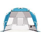 Golabs BT1 Pop up Beach Tent Sun Shelter for 3-Person, 1-Minute Setup by Pre-Attached Pole & UPF 50+, Beach Shade with Detachable Floor Mat, Mesh for Clear View & Airflow, only 7 lbs & Pocket and Hook