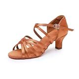 Rosefinch Women's Satin Latin Dance Shoes Professional Ballroom Salsa Practice Performance Dancing Shoes 2" Brown 8 US