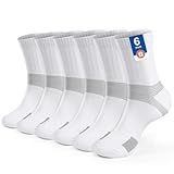 PERMANENTLY001 Compression Athletic Crew Socks Men Women Tennis Socks Training Cushioned Anti blister for Running Cycling Hiking Padel Basketball Baseball Volleyball 9-13 White L 6P