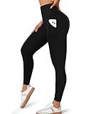 MOREFEEL Leggings with Pockets for Women, High Waisted Tummy Control Workout Black Hip Lift Yoga Pants Activewear
