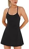 Womens Tennis Dress with Built-in Bra & Shorts Pockets - Summer Golf Athletic Dress in Black