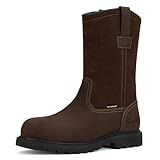 HISEA NINGO Mens Steel/Soft Toe Work Boots, 100% Waterproof Wellington Boots with Full-grain Leather, Oil and Slip Resistant, Hazard Protection, Pull on Work Boots for Men, for Construction, Farming