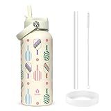 XccMe 32oz Pickleball Insulated Water Bottle with Lid,Stainless Steel Water Bottl with Flip Straw and Handle,Gifts for Pickleball Players, Pickleball Lovers,Women Girls,Leak Proof Water Bottle