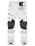 MAGCOMSEN Ski Pants Men Waterproof Insulated Snow Winter Fleece Lined Pants Snowboard Work Hiking Outdoor White 38