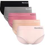 Reebok Hipster Panties for Women - 5 Pack Stretch Performance Seamless Underwear with Relaxed Tag-Free Waistband (S-XL), Size Small, Black/Steel Grey/Light Rose/Lilac/Dusty Rose