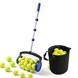 zozen Tennis Ball Picker with Storage Bag, No Bending Quick Pickup Roller, Adjustable Telescopic Handle, Holds Up to 28 Tennis Balls, Lightweight & Portable Collector for Tennis/Pickleball/Baseball