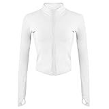 Gihuo Women's Athletic Full Zip Lightweight Workout Jacket Cropped Gym Yoga Track Jacket with Thumb Holes (White, XX-Large)