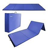 Folding Exercise Gymnastics Mat, 4'x8'x2" Gym Workout Mat with Carrying Handles 4-Fold High-Density Anti-Tear Portable Fitness Aerobics Mats for Home Gym Yoga Pilates Tumbling MMA Core Training, Blue