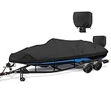 YimSting 1200D Waterproof Boat Cover - Fits 16' to 18.5' ft Bass, V-Hull, Tri-Hull, Fish & Ski, Runabout Bowrider Boats - Heavy Duty Canvas Black
