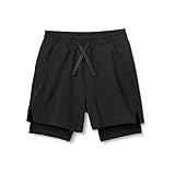 Amazon Essentials Boys' Active Performance Stretch Woven Athletic Training Shorts with Liner, Black, X-Large
