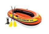 INTEX 58332EP Explorer 300 Inflatable Boat Set: Includes Deluxe Boat Oars and Mini Hand Pump – Dual Air Chambers – Grab Rope – 3-Person – 410lb Weight Capacity