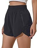 BMJL Women's Running Shorts Elastic High Waisted with Pockets, 2.5" Sporty Workout Quick Dry Athletic Shorts(M,Black)
