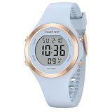 GOLDEN HOUR Waterproof Sport Women's Digital Chronograph Silicone Watch in Rose Gold Dial Light Blue Strap