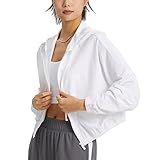 altiland Women's UPF 50+ Sun Protection Cropped Jackets Zip Up Cooling Shirt Athletic Workout Running Hoodie (White, M)
