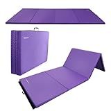 Folding Exercise Gymnastics Aerobics Mat, 4'x8'x2" Gym Workout Mat with Carrying Handles 4-Fold High-Density Anti-Tear Portable Fitness Mats for Home Gym Yoga Pilates Tumbling MMA Core Training, Purple