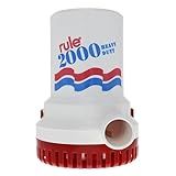 Rule 2000 GPH Bilge Pump 12V - Submersible Marine Boat Accessory with 1-1/8" Discharge, Anti-Airlock, Reliable Ignition Protection, Silent Operation, Easy-Clean Strainer - Rust/Corrosion Resistant