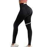 Curvphilo Women's Compression Leggings Butt Lifting Work Out Athletic Gym High Waist Tummy Control Stretchy with Pockets (M/L, Black)