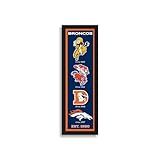 Sporticulture NFL Wall Art Denver Broncos Logo Heritage Print - Small Size 8" x 26" Framed Football Poster Sports Logo Merchandise - Perfect Gifts For Men & Women Fans for Bedroom & Man Cave