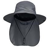 NPQQUAN Sun Hats for Men Women with Neck Flap UPF 50+ UV Protection Wide Brim Bucket Hat Safari Hiking Fishing Hats Darkgray（Neck Flap）