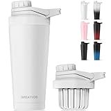 Greatyos Stainless Steel Shaker Bottle with Noise-Free Design - Patented 24 oz Insulated Metal Shakers Bottles Cup for Protein Mixes and Pre Workout 100% Leak Proof (White)
