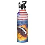 Rugby Football America Water Bottles for Boys Kids Stainless Steel Bottle Cups with Straw Lid Leakproof Insulated Flask Jug 20 oz