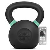 Yes4All Color Code Cast Iron Powder Coated Kettlebell with Large Handle & Flat Base, H - Green - 20 KG / 44 LB