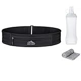 Zelvot Running Belt with 400ml Soft Flask, Extension Strap & Phone Holder, Adjustable Running Fanny Pack with Gym Towel, Waterproof Belt Bag for Women Men for Jogging Hiking Marathon