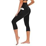 TNNZEET Capri Leggings for Women - Tummy Control Black Leggings with Pockets High Waisted Yoga Pants Workout Cycling Leggings