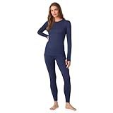 Cuddl Duds Womens Heavyweight Fleece 2 Piece Long Sleeve Thermal Underwear Set – Shirt & Leggings Base Layer for Cold Weather – Winter Clothing Long Johns Lounge Sets for Women, Navy Blue, XL