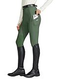 Willit Women's Horse Riding Pants Knee-Patch Equestrian Breeches Horseback Schooling Tights Zipper Pockets Army Green M