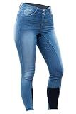 HORZE Kaia Womens Denim Horse Riding Pants | High Waist Silicone Full Seat Breeches | Accurate Size Chart - Lead Blue - 34