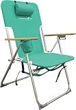 CARIBBEAN JOE 300lb Capacity Folding Beach Sand Chair, 4 Position Reclining, High Seat, Portable Backpack Carry Straps, Camping, Headrest, Cup Holder, Wooden Armrests, Teal