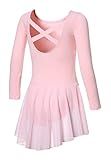 DIPUG Ballet Leotards for Girls Dance Leotard Long Sleeve Girls Dance Dress Criss-Cross Back Pink 4t 5t 6 S