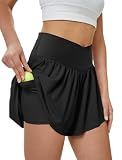 DLOODA Women's Athletic Running Shorts with Pockets Butterfly Flowy Shorts