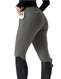 FitsT4 Sports Women's Horse Riding Pants Full Seat Equestrian Breeches High Waist Horseback Riding Tights with Pockets Grey Medium