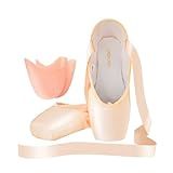 CABPLROI Women's Ballerina Professional Ballet Dance Satin Pointe Shoes for Girls with Bag and Toe Pads (Pink, Adult, Numeric_7)