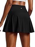 PINSPARK Womens Tennis Skirt Pleated Golf Skorts with Pockets Shorts High Waisted Athletic Skirts for Workout Pickleball Running Casual,Black L